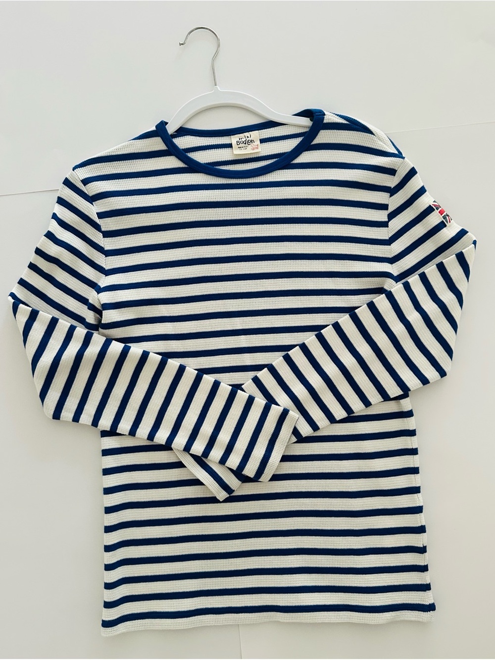 Boden Cotton Blue & White Striped Long Sleeve Tee, 11-12 years